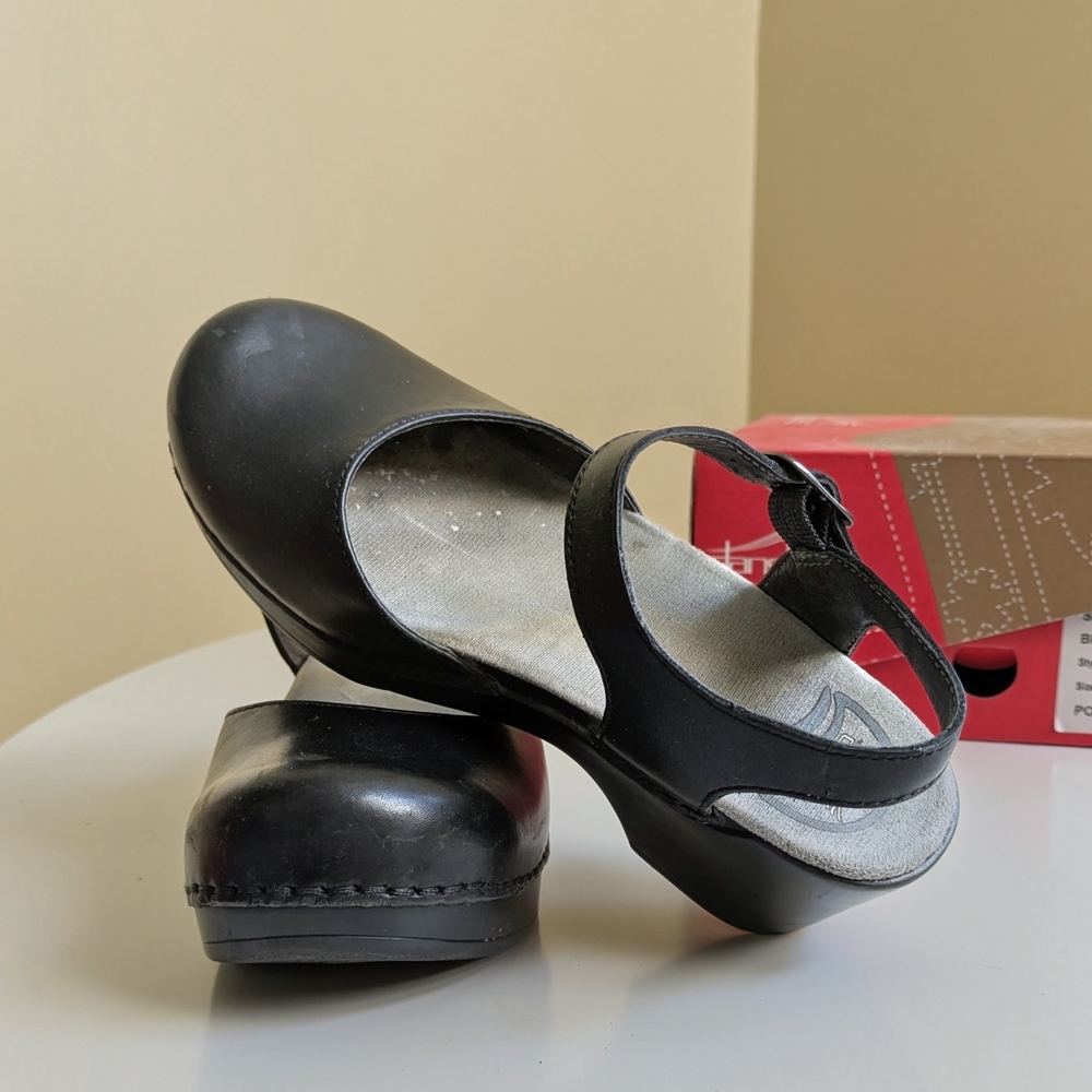 Dansko Black Leather Mary Jane Clog with Ankle Strap - Picture 6 of 7